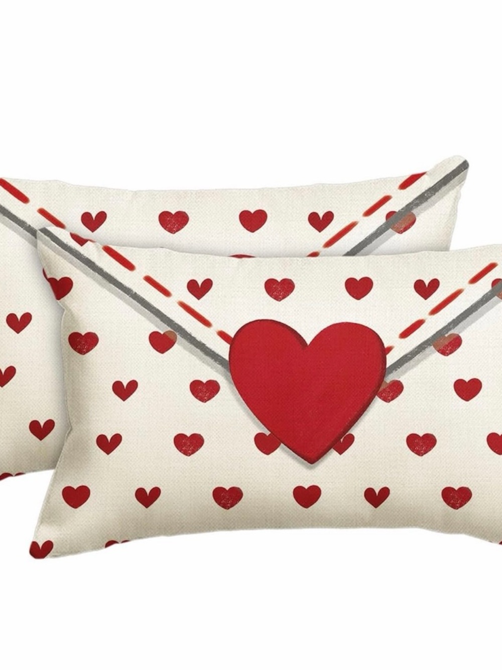 Heart Envelope Decorative Throw Pillow Covers  Set - Red on Cream